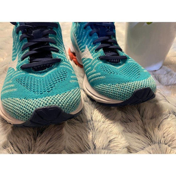 Womens Mizuno Running Shoes 7.5 WaveKnit R2 Teal Navy Orange - Picture 5 of 8